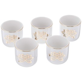 Set of 5, Buddhist altar, Gold Lotus 1.6 Teacup, 2.0 x 2.1 inches (5 x 5.3 cm), Buddhist altar, shrine tool, celebration, grave, buddhist altar, obon, hashshore