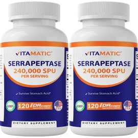Vitamatic Serrapeptase 240,000 SPU Servings, 120 Delayed Released Capsules - Enteric Coated - Non-GMO- Made in The USA (120 Count (Pack of 2))