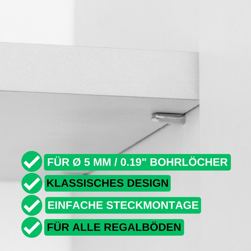 Shelf Support Pins D5, Pack of 96, Floor Support for