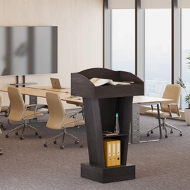 aboxoo Podium Stand - Modern Podium Lectern with Laptop Shelf and Storage, Portable Lectern Podium Stand with Wooden Heavy Base, Ideal for Classroom, Office, Church, and Reception Areas(Black)