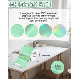 Joatuxul 2" Round Holographic Thermal Label Stickers Pink, Round Printable Rainbow Glitter Thermal Printer Sticker Labels for Gift Wrapping, Self-Adhesive Name Price Tag DIY Custom Logo Design, Green