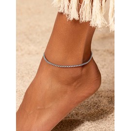 U7 Women Girls Ankle Bracelet Stainless Steel 3mm Box Chain Link Anklets Adjustable 25-30CM