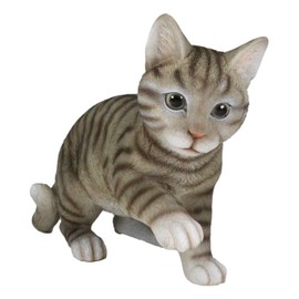 Ebros Gift Lifelike Realistic Pawing Grey Tabby Cat Statue 13.75" Long with Glass Eyes Hand Painted Realistic Feline Kitty Cat Figurine