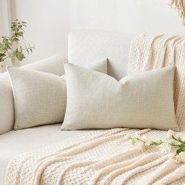 MIULEE Pack of 2 Decorative Linen Burlap Pillow Covers Farmhouse Boho Accent Pillowcases for Sofa Car Couch Bedroom Living Room Decor 12x20 Inch Greyish White