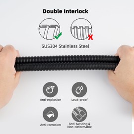 Hibbent All Metal Shower Hose, 90 Inch Stainless Steel Extra Long Shower Hose Replacement, Anti-Twist Flexible Bathroom Handheld Shower Head Hose Extension with Brass Insert & Nut, Matte Black