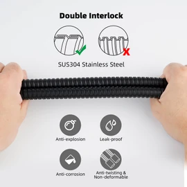 Hibbent All Metal Shower Hose, 90 Inch Stainless Steel Extra Long Shower Hose Replacement, Anti-Twist Flexible Bathroom Handheld Shower Head Hose Extension with Brass Insert & Nut, Matte Black