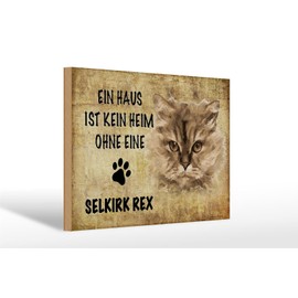 FEMER Wooden Sign with Saying 30 x 20 cm Selkirk Rex Cat without No Home Decorative Sign Wooden Sign