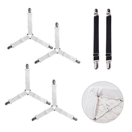 QEEQPF 6-piece bed sheet tensioner, adjustable elastic bed sheet clamp fixing parts, fixing clip fixing straps, 4 triangular fixing clips and 2 metal bands.