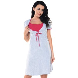 Purpless Maternity Printed and Plain Nightdress Nightgown for Pregnant and Breastfeeding Women 4044n (14, Light Gray Melange Pink)