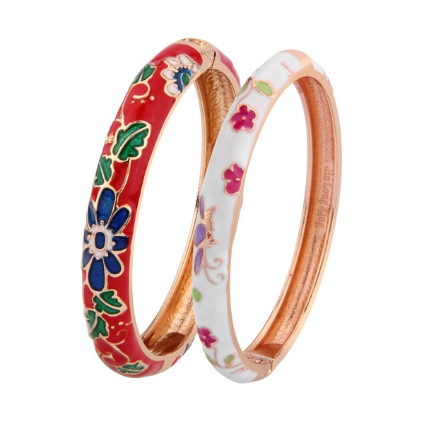 wynameleri Designer Cloisonne Bracelets Openable Cuff Enameled Flower Bangles Set