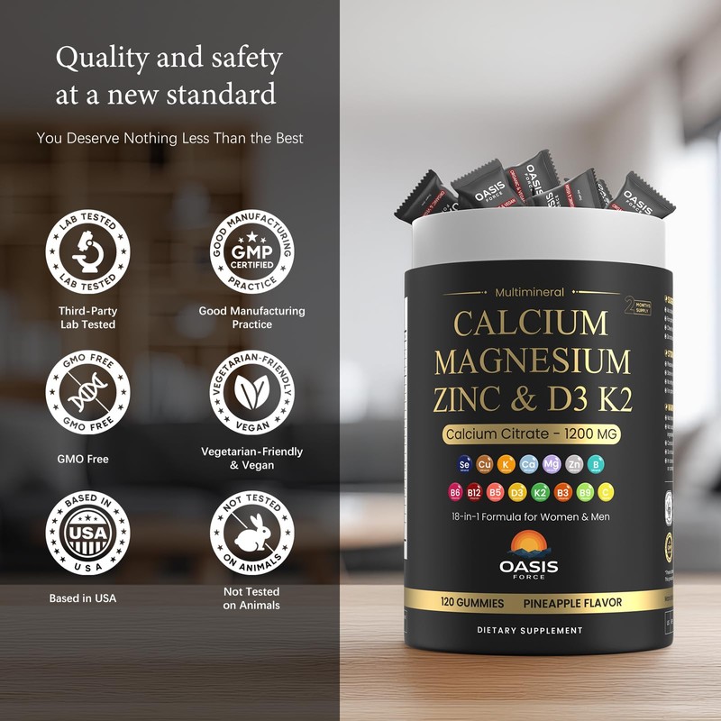 Calcium 1200 mg with Vitamin D3 Gummies, Calcium Citrate Supplements