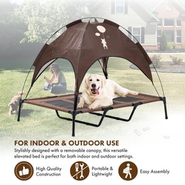 GrandTies Cooling Elevated Dog Bed with Canopy – XL Portable Pet Cot for Outdoor & Indoor Use – Waterproof Removable Shade, Breathable Mesh, Slip-Resistant Feet, Easy Assembly – Coca Mocha