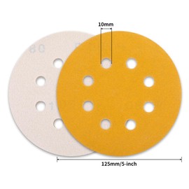 100 pcs Sanding Discs - 5 inch/125 mm, 8 Holes, Hook and Loop Sanding Pads for Random Orbital Sanders,Yellow-320 Grit