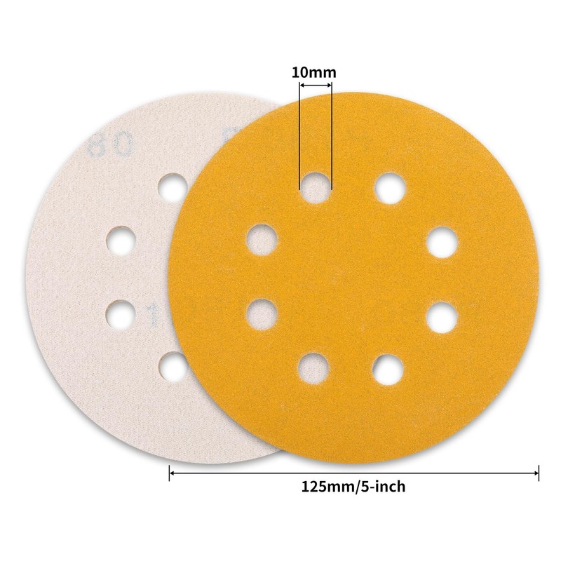 100 pcs Sanding Discs - 5 inch/125 mm, 8 Holes,