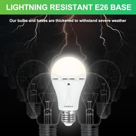 DEBAOBULB 4 Pack Omni Rechargeable Light Bulbs, Battery Powered Emergency LED Light Bulb 3 Color Shift Dimmable 120 Volt 9W 1500mAh for Power Outage Blackout Camping Hurricane