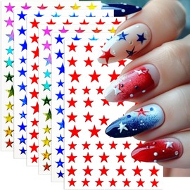 4th of July Nail Stickers for Nail Art Independence Day Blue Red Stars Design Nail Art Stickers 3D Self-Adhesive Star Nails Supplies Decals for Holiday Acrylic Nails Decoration Accessories 6 Sheets