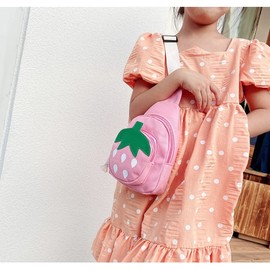 Hiflyer Pink Strawberry Sling Backpack, Small Backpack for Girls, Kawaii Bag, Lightweight Canvas, Adjustable Shoulder Strap, Zipper, 8x5x2 inches