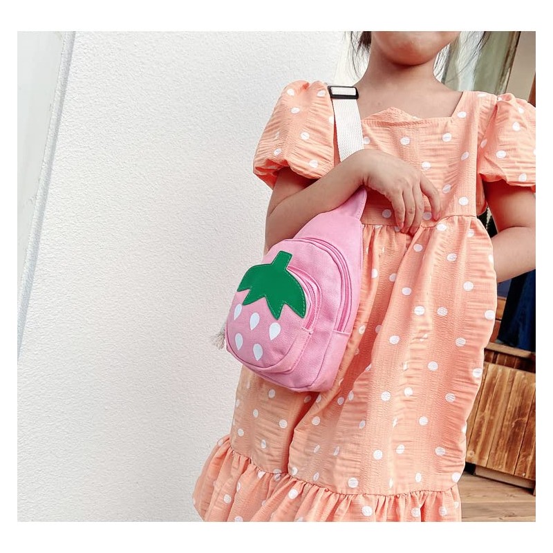 Hiflyer Pink Strawberry Sling Backpack, Small Backpack for Girls, Kawaii