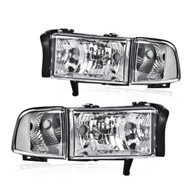CHEDA Headlight, Compatible with 1994 1995 1996 1997 1998 1999 2000 2001 2002 Dodge Ram 1500 2500 3500 Black Housing Clear Corner Headlight Lamps（Clear lens Clear Reflector）