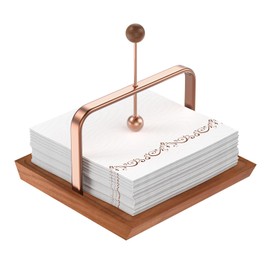 PENGARO Napkin Holder for Table Wood, Fit 6.5" Square Cocktail Napkin Holders for Dining Table Napkin Dispenser Caddy, Flat Napkin Holder Paper Storage for Kitchen Restaurant Bar Office Parties, Brown