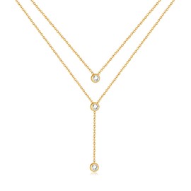 Glintara Layered Necklaces for Women, Y Lariat Double Layer Necklace Gold, Hypoallergenic Adjustable Clavicle Chain, Y Drop Necklaces Chain Long, Shiny Round Zirconia Pendant Necklace for Girls Ladies