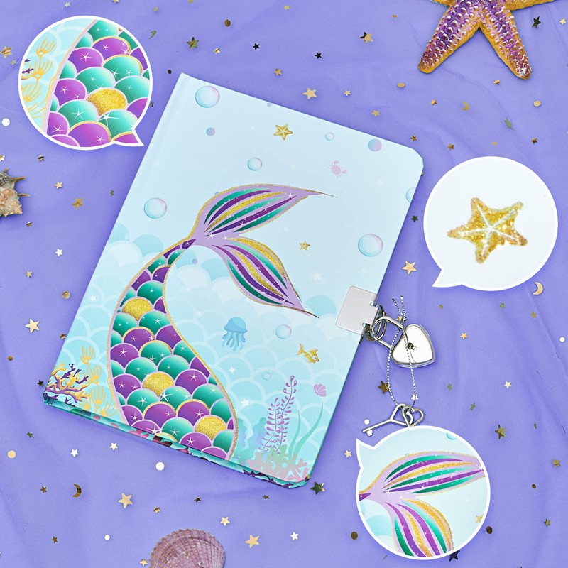 Glitter Diary for Girls - Mermaid Notebook Gift for Children