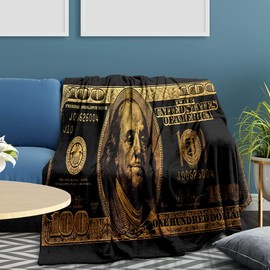 GUBIYU Black Gold Money Blanket 100 Dollar Bills Pattern Print Million Dollar Blanket Gifts for Women Kids Girls Men Home Bedroom Living Room Wealth Decor Soft Cozy Lightweight Throw Blankets 50"x60"