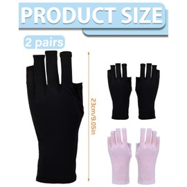 CULEB 2 Paar UV Shield Handschuhe Nägel,Maniküre Fingerlose Handschuhe,Professionelle UPF50+ Anti-UV Schutz Handschuh Ohne Fingerkuppen für Maniküre Nagellack Radfahren Fitness Angeln(Schwarz,Rosa)