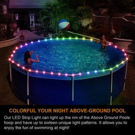 Ehaijia Remote Control LED Pool Lights for Above Ground Pools, 18Ft Submersible LED Rim Lights, C Battery Box, 16 Color Changing at Night, Waterproof