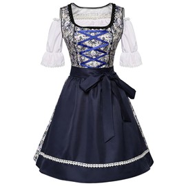 Bseical Oktoberfest Women's Outfit, Dirndl Women's Midi 3-Piece Dirndl Dress with Apron, Dirndl Blue Women's Dirndl Midi for Oktoberfest Special Occasions, blue