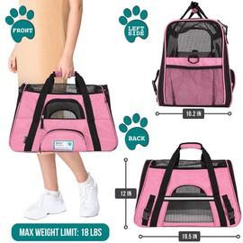PetAmi Airline Approved Pet Carrier for Cat, Soft Sided Dog Carrier for Small Dogs, Cat Travel Supplies Accessories for Indoor Cats, Ventilated Pet Carrying Bag Medium Large Kitten Puppy, Large Pink