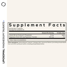Codeage Liposomal Magnesium Taurate+ Supplement - Magnesium Taurate, Vitamin B6 as Pyridoxal 5-Phosphate, 2-Month Supply - Liposomal Delivery, Vegan, Non-GMO, Gluten-Free, 120 Capsules