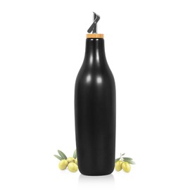 LandHope Olive Oil Dispenser Bottle, Ceramic Oil Dispenser Bottle for Kitchen, 16oz Cooking Oil Vinegar Container with Auto Opening and Closing Bottle Cover, Oil Cruet (Black)