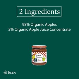 Eden Organic Apple Butter Spread, No Sugar Added, Great Lakes Apples, Slow Kettle Simmered, 17 oz Glass Jar (1-Pack)