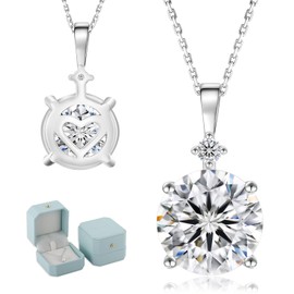 KRKC Women's Moissanite Necklace, 925 Silver, 0.5/1.0/2.0/3.0/4.0 carats, Diamond Jewelry, Hypoallergenic Metal, Single Diamond, Women's Necklace, Simple Sparkling Accessories, Gift Box Included,