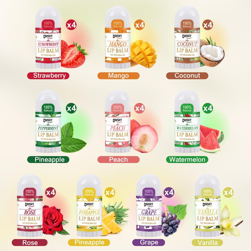 DMSKY 40 Pack Mini Lip Balm, Natural Lip Balm Bulk