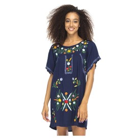 Back From Bali Mexico Embroidered Short Dress Navy XL