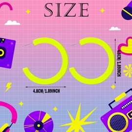 Skyfun 1 Pairs 80s 90s Neon Earrings for Women Retro Hoop Earring Candy Color Lightweight Acrylic Stud Earrings for 80S Costume Outfits Dancing Glow Party Accessories, Neon Yellow