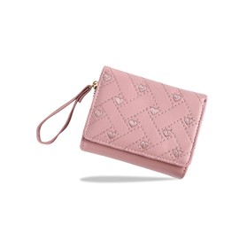 Denovin Wallet Women, Cute Pink Ladies Wallet, Love Heart Trifold Wallets Woman Business Credit Card Holder with Zipper Purse for ID Cards Cash Coin Key (Pink)