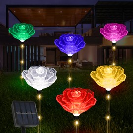 BeHiller Solar Garden Lights Outdoor Waterproof,Newest Set of 6PCS Multicolor Changing Bigger Rose Flowers Lights Yard Decor,Solar Pathway Lights for Mother's Day Xmas Housewarming Gifts Decorations