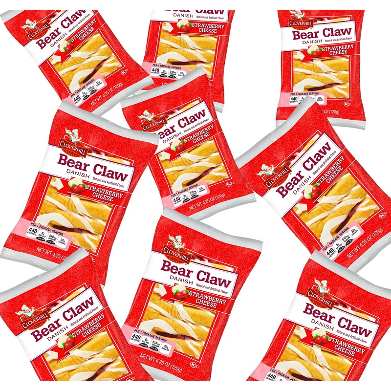 Cloverhill Strawberry Bear Claws | Individually Packaged | 12 Pack
