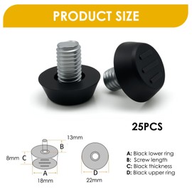 Adjustable Furniture Feet M8 x 10 x 23mm – Rubber Levelling Feet for Desk, Table, Cabinet, Machine – Anti-Slip Small Feet for Furniture Legs – Floor Protectors – 25 Pack