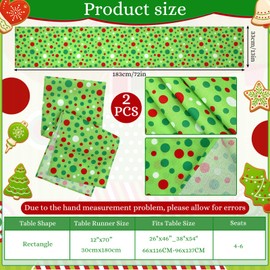 2 Pcs Christmas Table Runner Red and Green Polka Dot Linen Table Runner 13'' x 70'' Merry Christmas Tablecloth Green Elf Christmas Decorations for Xmas Holiday Party Home Dining Table Kitchen Decor