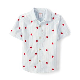 Gymboree,and Toddler Short Sleeve Button Up Shirts,White Apples,5T