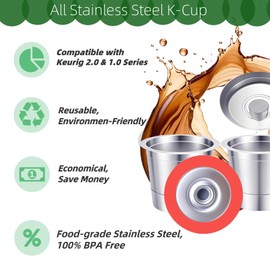 JavaNest 6 Pack Reusable K Cups with Stainless Steel Coffee Scoop – 304 Stainless Steel Refillable Coffee Pods Compatible with Keurig 1.0 & 2.0 – Eco-Friendly Filter Set