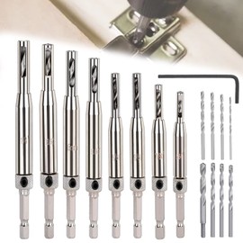 Hinge Drill Bit Self-Centring HSS Drill Bit 17 Pieces Hole Saw Tool Set Centre Drill Hole Drill Set for Door Window Cabinet Drawer Woodworking Furniture Kitchen Window Door Hinges Handles