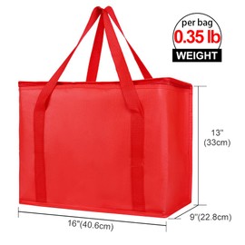 Bodaon Bodaon 1-Pack Insulated Reusable Grocery Shopping Bags, X-Large Picnic Cooler Bag with Zipper Zippered Top Cold, Insulated Food/Pizza Delivery Bag (Red)