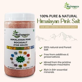 Naturanza Himalayan Pink Rock Salt Fine Grain – 500g (17.64 OZ / 1.1 LBS), Mineral-Rich, Non-GMO, Gluten-Free, Keto-Friendly, Kosher Compliant