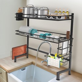 Over The Sink Dish Drying Rack, 2-Tier Multifunctional Over The Sink Dish Rack, Large Storage Space Kitchen Dish Drying Rack for Storing Seasonings, Dishes, Chopsticks, Cutting Boards (24.41in‎)