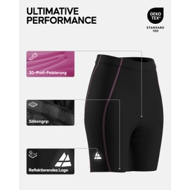 DANISH ENDURANCE Women's High Waisted Cycling Shorts with 4D Seat Pad, black / pink